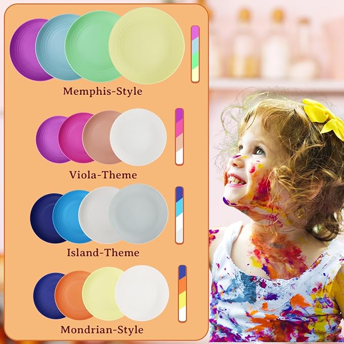 Homienly Mini Appetizer Plates 5.7-inch Wheat Straw Plates Set of 8 - Unbreakable Small Dessert, Snack, Salad Plates - Dishwasher Safe - Vibrant Memphis Colors