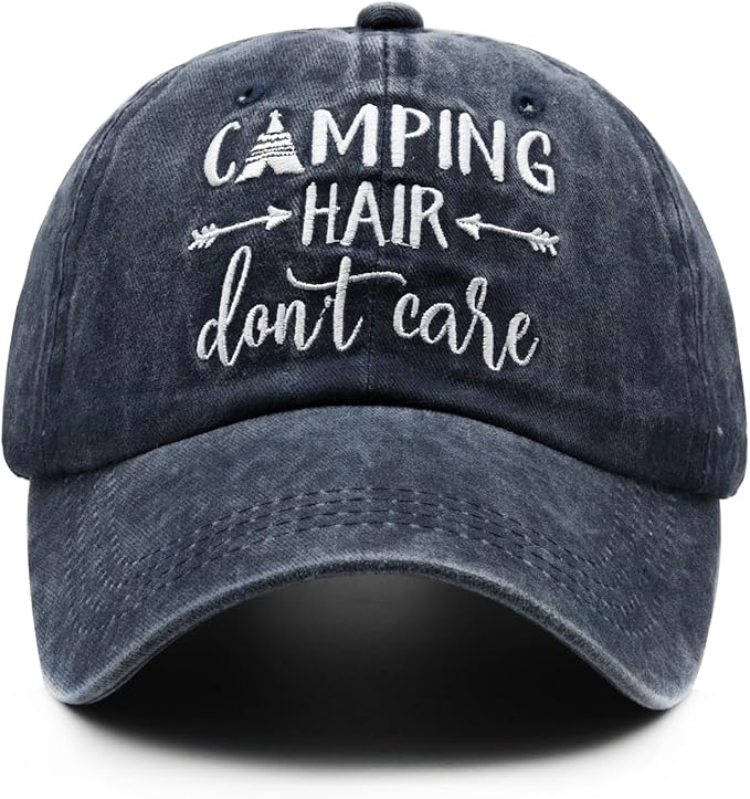 Waldeal Embroidered Camping Hair Don't Care Hat Adjustable Washed Baseball Cap for Women Men
