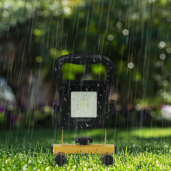 Rechargeable LED Work Lights,10W 2200mAh,600Lumens Portable Tiltable Waterproof Flood Lights with Stand, Men Tools for Outdoor Garage Emergency(10W Yellow)