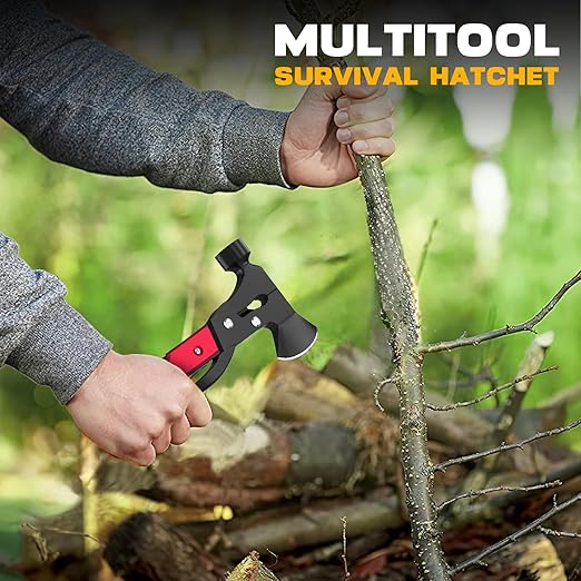 Gifts for Men, 15 in 1 Multitool Axe for Camping, Hunting, Hiking, Birthday Gifts for Men, Dad, Him, Husband, Boyfriend, Women, Mens Gift from Daughter, Wife, Son, Red