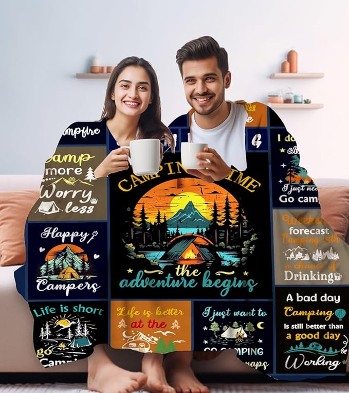 Camping Blanket Gifts for Women Men Camper,Cool Camping Essentials Stuff Throws and Blankets for Camper Outdoor,Best Gifts for Rv Owners Travel Hiking 50"X40"