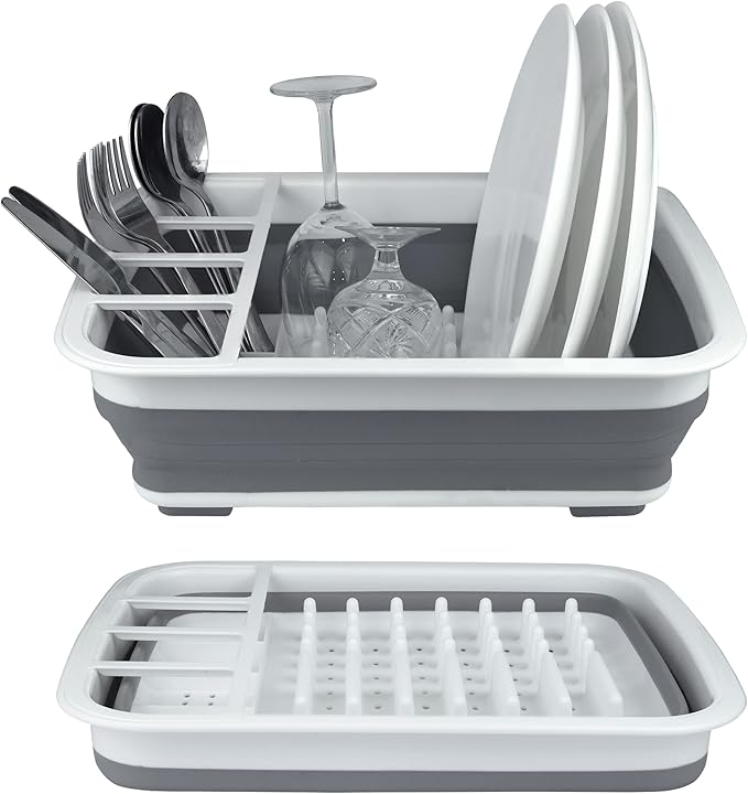 BNYD Plastic Collapsible Dish Drying Rack, Foldable Dinnerware Drainer Organizer for Storage,Kitchen