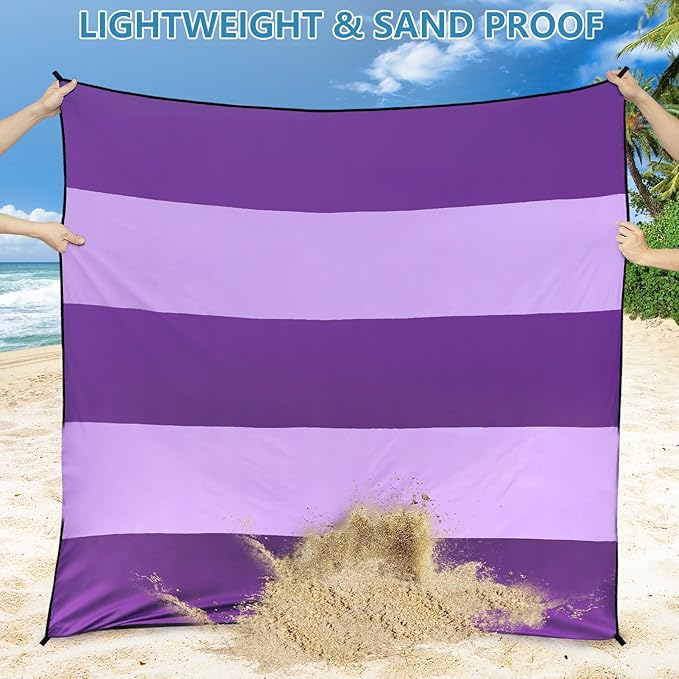 WIWIGO Beach Blanket Waterproof Sandproof Beach Mat 79" X 83"/10'x9'for 2-8 Adults Quick Drying Outdoor Picnic Mat Beach Accessories for Travel, Camping, Hiking