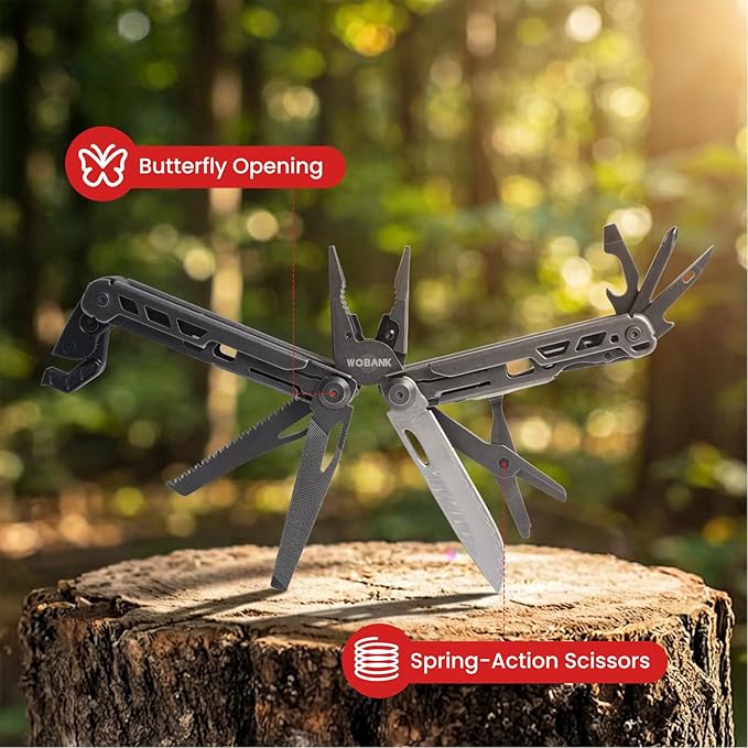 Multitool, 16-in-1 Stainless Steel Multi Tool Pliers with Adjustable Hex Wrench, Damascus Pocket Knife, Nylon Sheath for Survival, Camping and Hunting, Hiking, Simple Repair
