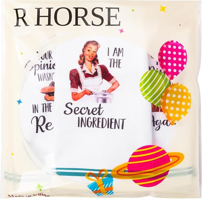 R HORSE 5Pcs Funny Kitchen Dish Towels, Funny Joked Themed Kitchen Dishcloth Absorbent Retro Sassy Lady Cleaning Dishcloth Bar Hilarious Hand Towel Gifts for Hostess Mom Women Housewarming