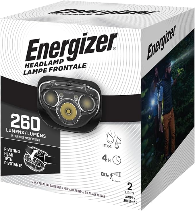 Energizer LED Headlamp PRO (2-Pack), IPX4 Water Resistant Headlamps, High-Performance Head Light for Outdoors, Camping, Running, Storm, Survival LED Light for Emergencies (Batteries Included)