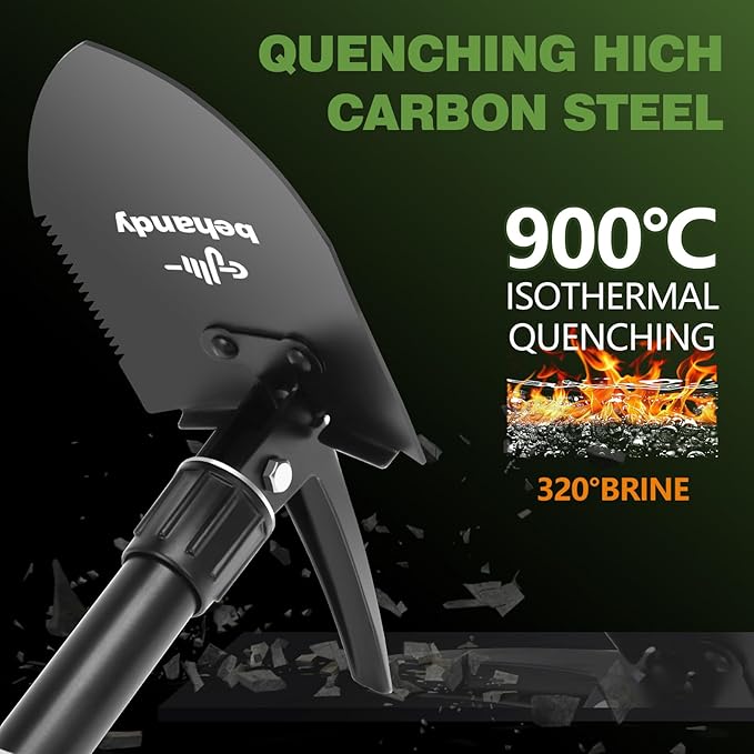 18.5" Folding Shovel, Collapsible Shovel for Car Snow, Camping Shovel and Pickax, Military Entrenching Tool for Gardening, Camping, Sand, Off Road, Portable Car Emergency kit