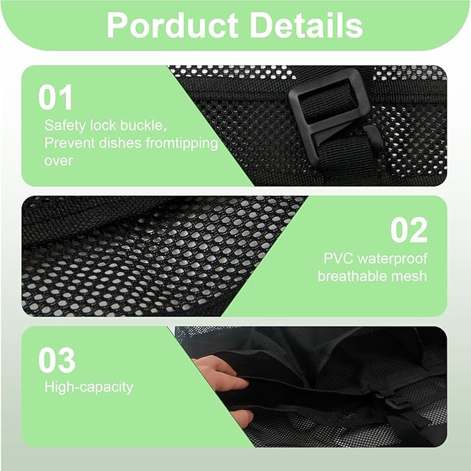 Camping Dishes Dry Bag Collapsible Dish Drying Rack,RV Dish Drying Rack, Portable Mesh Cutlery Drain Storage for RV Camping Essentials,Travel Portable Kitchen Camp Storage Bag