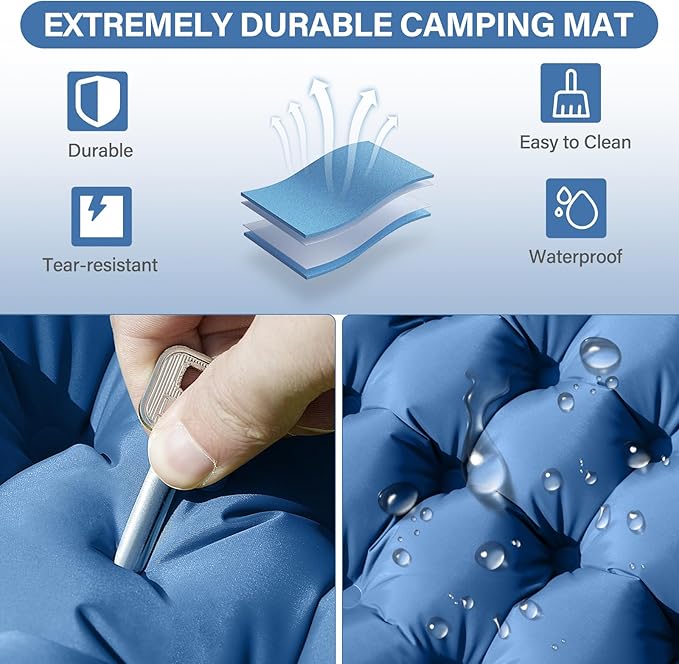 Yuzonc Double Camping Sleeping Pad with Built-in Foot Pump and Pillows – Ultralight Inflatable Sleeping Mat for 2 Person, Compact Air Mattress for Backpacking Hiking Tent Camping, Portable Outdoor