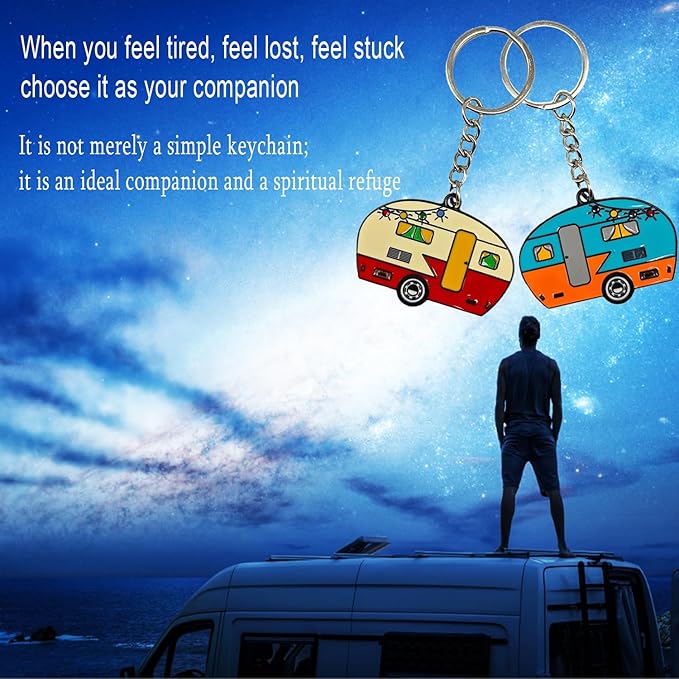 Camper Keychain, Upgraded Double-Side Metal Camping Key chain, Couples RV Accessories Set of 2 for Men Women