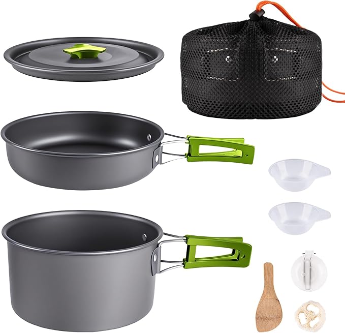 aiGear Camping Cooking Set Cookware Mess Kit with Storage Bag Pot Pan Set Camping Accessories for Outdoor Camping Hiking Picnic Portable and Lightweight Aluminum