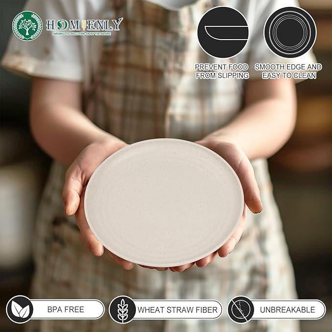 Homienly Small Plates | 5.7 Inch Lightweight & Unbreakable Wheat Straw Plates | Mini Dessert Plate Set, Microwave & Dishwasher Safe Set of 8 -Beige