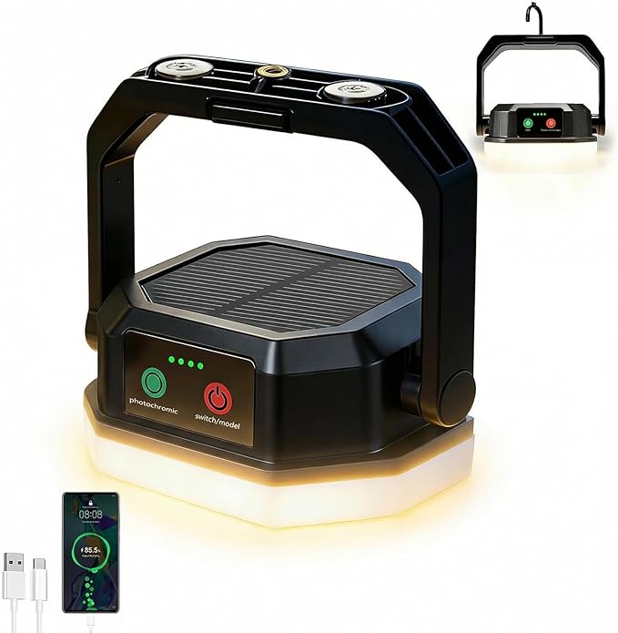 SyouHome Solar Camping Lantern, 4000LM, 6600mAh Rechargeable Camping Light with Magnetic Base, IP65 Waterproof Camping Essentials for Tent, Hiking, Hurricane, Emergency, Power Outages