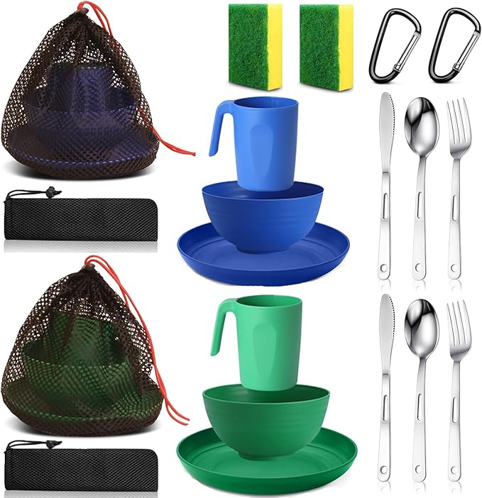 Scout Camping Mess Kit for Person Boy Scout Dishes Set Girl Scout Mess Kit with Mesh Bag Reusable Light Weight Eating Utensils Plastic Camping Cutlery Set for Travel Camp
