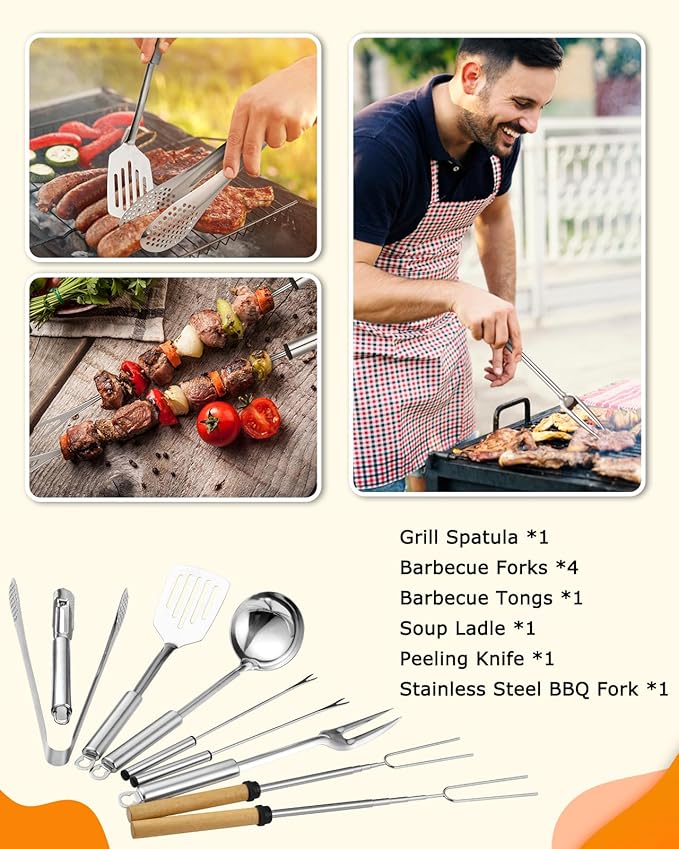 Hozzen Camping Cooking Set - Camping Utensil Set Car Camping Cooking Essentials Gear for Camp Kitchen Cooking and Grilling, Stainless Steel & Silicone Ideal Gift for RV Tent Camper, Picnics, BBQs