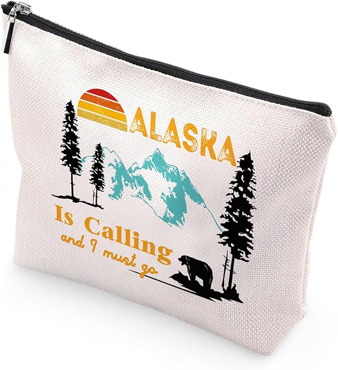 Sitsink Alaska Gifts Canvas Makeup Bags - Alaska Calling Cosmetic Bags for Girls & Women