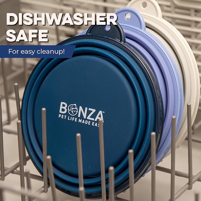 Bonza Collapsible Dog Bowls - Small 12 oz, Dog Travel Accessories, Silicone Portable Dogs Bowl & Water Dish with Reinforced Rim & Carabiner for Hiking, Camping, and Car Trips, Black