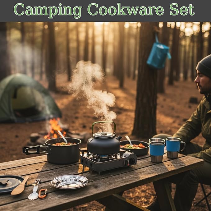 TOMSHOO Camping Cookware Mess Kit, Lightweight Camping Cooking Set Alumina Backpacking Camping Pots Pans Kettle Set for Outdoor Backpacking Hiking Picnic Included Carry Bag
