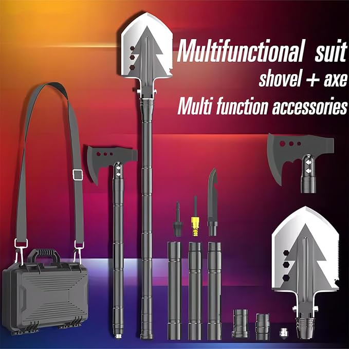 Camping Shovel Axe Outdoor Survival Shovel Set, Multifunctional Folding Tactical Shovel Hatchet Combo, High Carbon Steel Camping Equipment for Hiking Camping Hunting