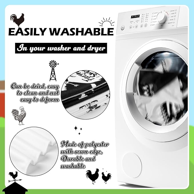R HORSE Funny Chickens Kitchen Dish Towe - 5Pcs Farm Rooster Themed Kitchen Dishcloth Black White Chickens Absorbent Cleaning Dishcloth Bar Hilarious HandHand Towels for Mom Women Housewarming Gifts