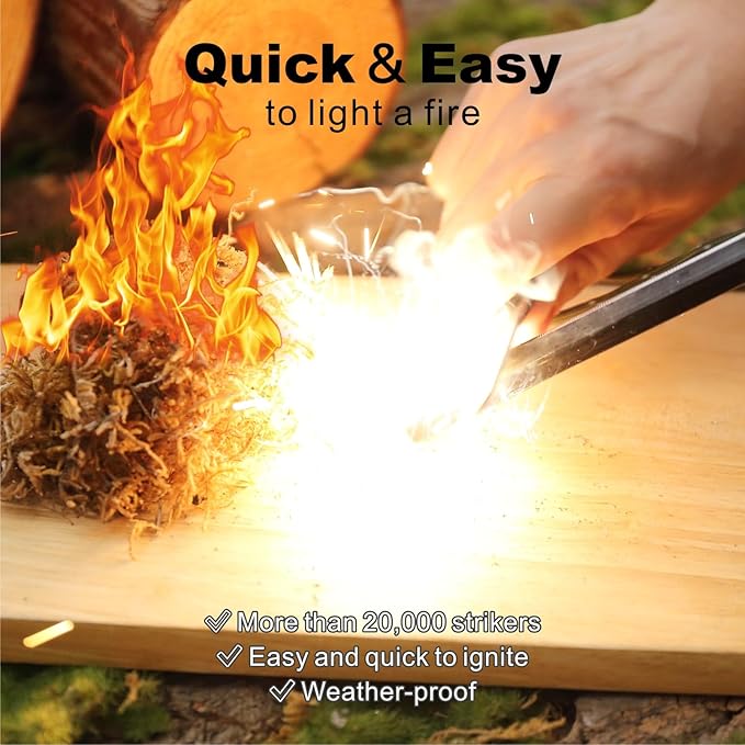 Ferro Rod Fire Starter, 6 inch X 1/2 inch Flint and Steel Fire Starter Kit with Paracord Lanyard Handle and Striker, Emergency Survival Tool for Your Hiking, Backpacking, Campfires and Camping