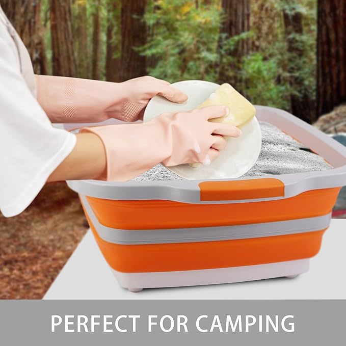 Tiawudi Large Collapsible BBQ Prep Tub with Lid(4.22 Gal/16L), Foldable Camping Sink with Colander, Cutting Board, Dish Basin for Kitchen, Bowl, Vegetable and Fruit, Storage Basket for Picnic