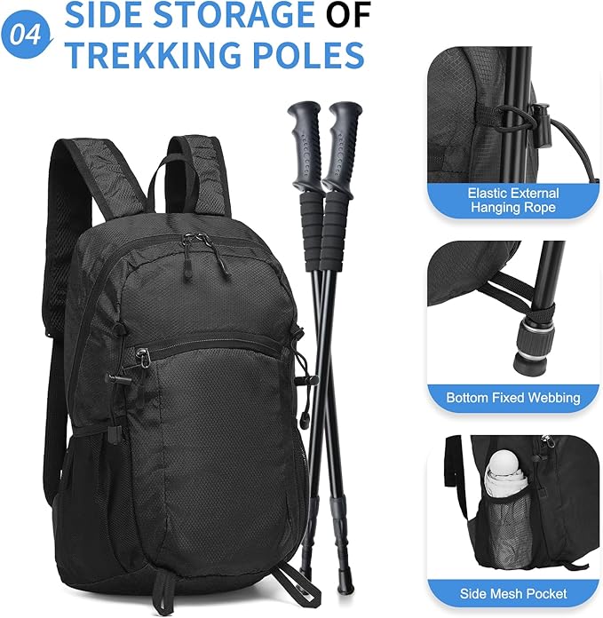 Hiking Daypack Packable, Camping Backpack Water Resistant Lightweight Polyester for Men Women Travel Outdoor