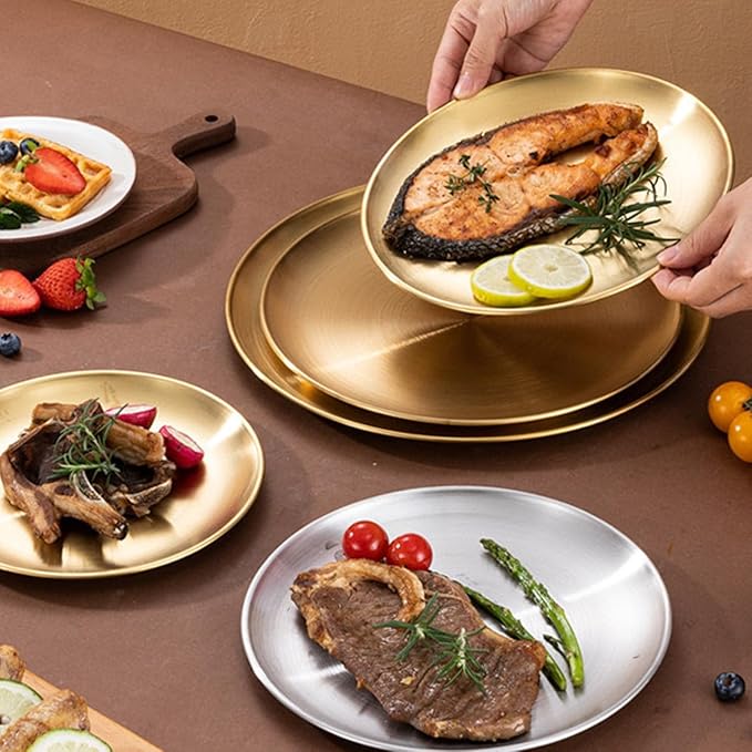 Stainless Steel Plates Set of 2 Metal Dishes Dinner Tray 5.5 Inch for Snack,Nut, candy,Camping Plate, Shatterproof Dishwasher Safe