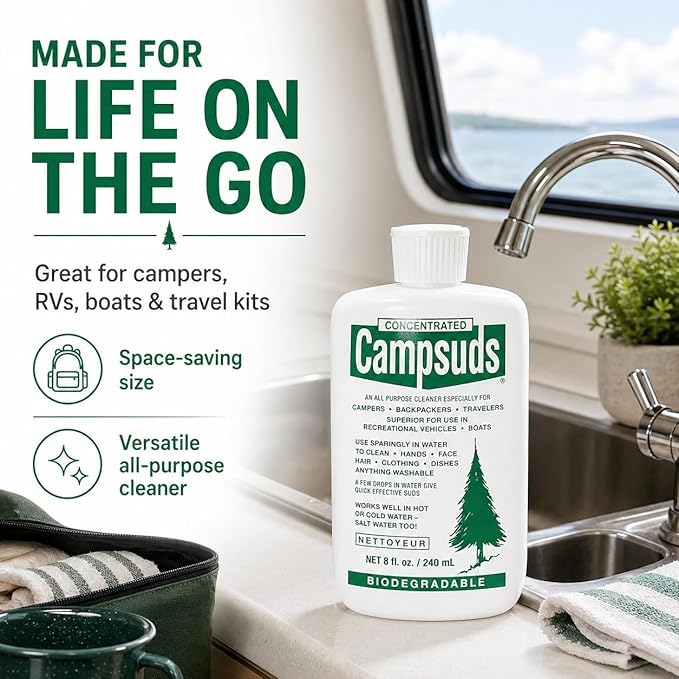 Sierra Dawn Classic Campsuds Biodegradable Camping Soap - The Original Camp Dish Soap, Shampoo, Body Wash - Wash for Wilderness Backpacking, Camping & Travel, 8 Fl Oz