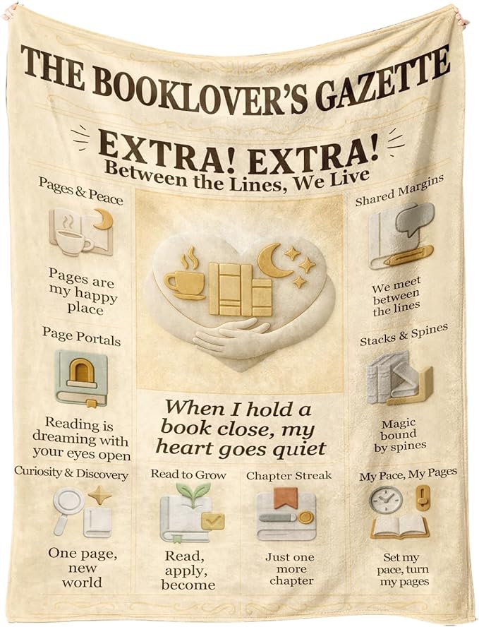 Book Lover Reading Blanket 60x50, Vintage Newspaper Editorial Design, Cozy Polyester Flannel Throw for Couch, Bed & Sofa, Sepia Reader-Themed Home Decor, Gift for Women & Adults