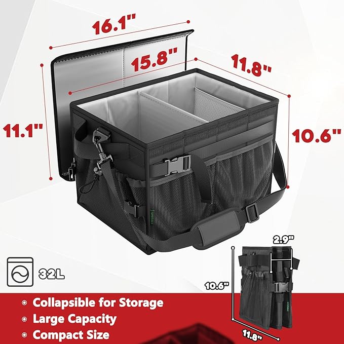 FANGSUN Black Grill Caddy, BBQ Organizer with Lid & Paper Towel Holder, Picnic Griddle Caddy for Outdoor Camping, Barbecue Accessories Organizer, 32L Capacity, Black