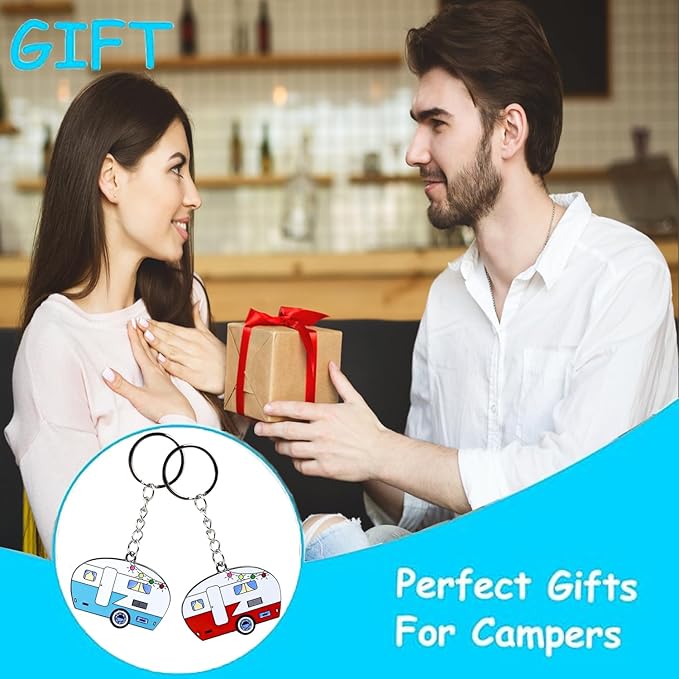 Camper Keychain, Upgraded Double-Side Metal Camping Key chain, Couples RV Accessories Set of 2 for Men Women