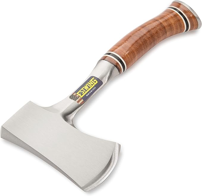ESTWING Sportsman's Axe - 12" USA Made Camping Hatchet with Forged Steel Construction & Genuine Leather Grip - E14A
