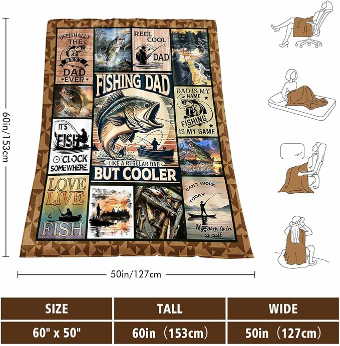 Fishing Dad Blanket, 60" X 50", Gifts for Men Who Love Fishing