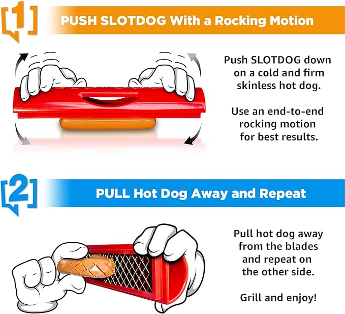 SLOTDOG - Hot Dog Slicing Tool - Stainless Steel Cutter Blades for Kitchen, Grilling, Tailgating, Camping and Backyard Outdoor BBQ - 10 inch - Red