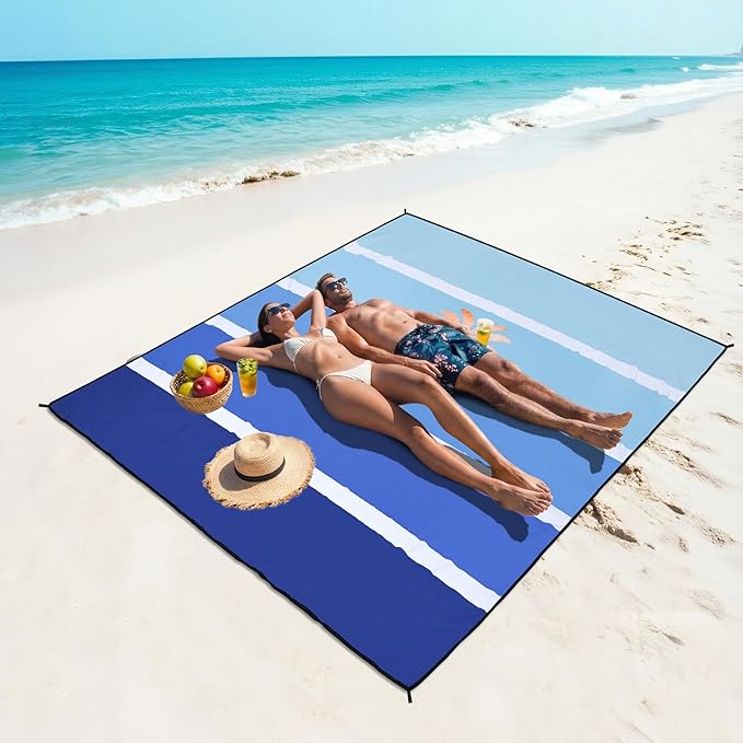 WIWIGO Beach Blanket Waterproof Sandproof Beach Mat 79" X 83"/10'x9'for 2-8 Adults Quick Drying Outdoor Picnic Mat Beach Accessories for Travel, Camping, Hiking