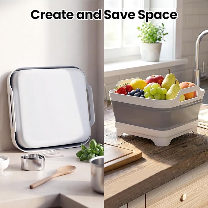 Volnamal Collapsible Wash Basin for Baby Bottles - Portable 2.4 Gallon Dish Tub with Drying Rack & Lid, Foldable Sink for Camping, Outdoor Space-Saving Tub for Kitchen, RV, Camping, Outdoor Use
