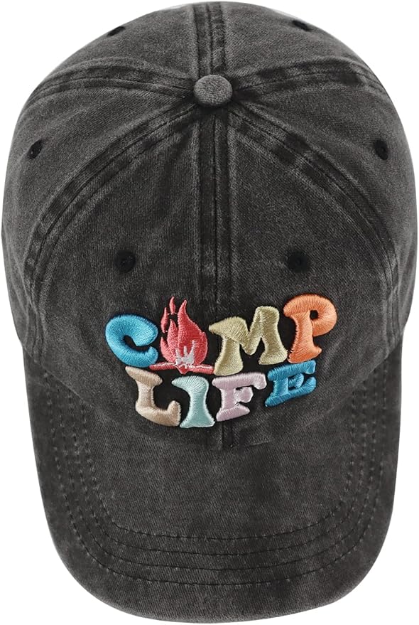 Camp Life Hat for Men Women, Funny Adjustable Cotton 3D Embroidered Camping Hiking Baseball Cap