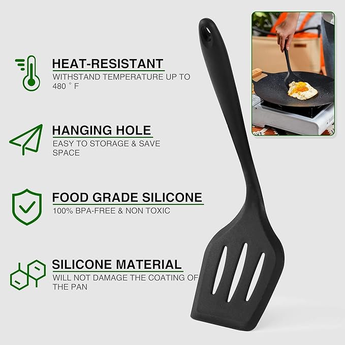 Wesqunie Camping Cooking Essentials Utensils Set - Camp Cookware Kitchen Accessories Kit, Camper Gear Must Haves, Stainless Steel & Silicone, RV Car Portable Outdoor Equipment Tool