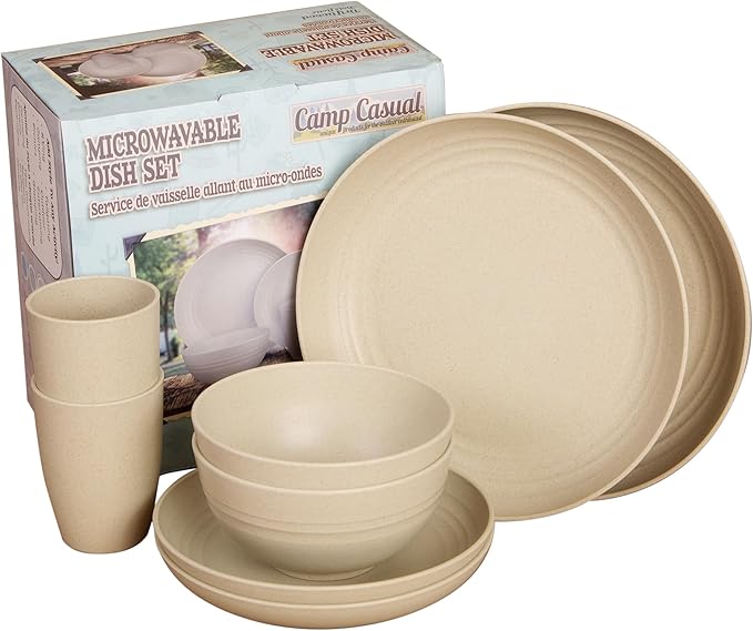 Camp Casual Camping Plates Cups and Bowls Set - 8-pc Wheat Straw Dinnerware Sets - 2 Bowls, 2 Cups, 2 Small & 2 Large Indoor/Outdoor RV Dishes - BPA Free, Dishwasher & Microwave Safe (Drift wood)