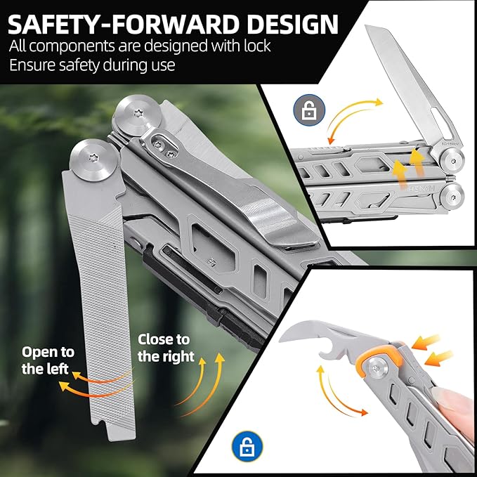HANSHI Multitool Pliers, 22-in-1 YG10 Tungsten Steel Multi Tool with Scissors,Replaceable Wire Cutters, Flint, Window Breaker, Back Clip,Ideal for Camping, Survival and Gift(Silver)