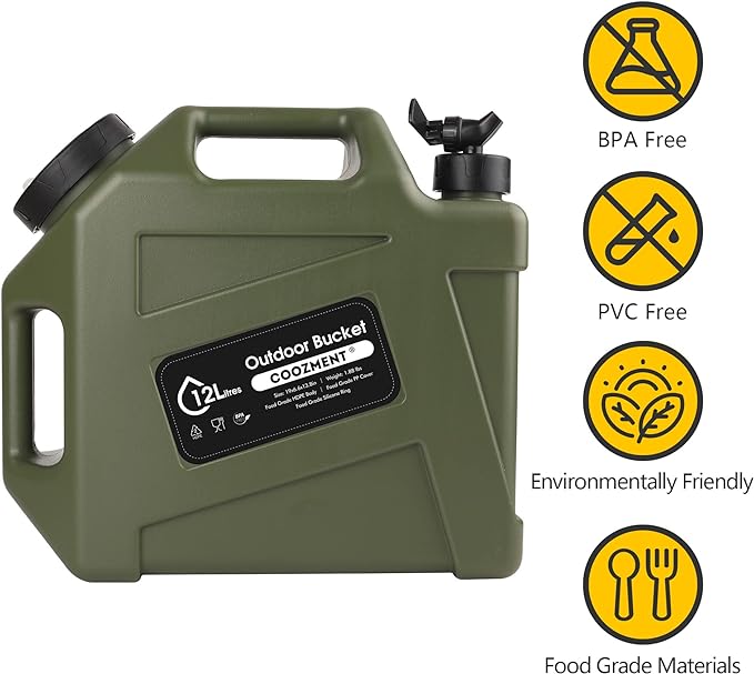 COOZMENT 3.2 Gallon/5 Gallon Water Containers with Spigot, BPA Free Water Jug, Military Green Water Tank, Multifunction Water Storage Containers for Camping Outdoor Hiking,Emergency Stroage