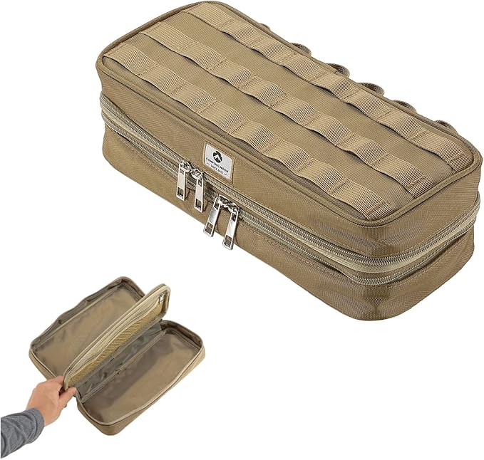 CAMPINGMOON MOLLE System Tactical Camping Gear Organizer Utility Tool Bag w PP Board Support Dual-Layer Rigid Storage Case Tent Stakes Tools