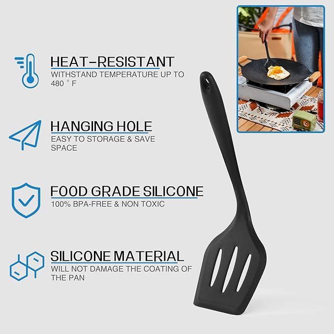 Wesqunie Camping Cooking Essentials Utensils Set - Camp Cookware Kitchen Accessories Kit, Camper Gear Must Haves, Stainless Steel & Silicone, RV Car Portable Outdoor Equipment Tool