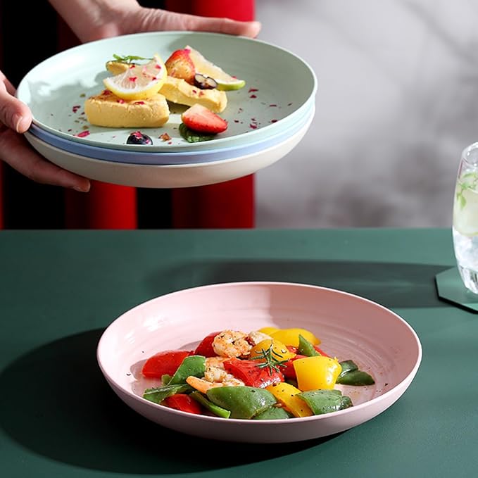 Wheat Straw Plates, Unbreakable Dinner Plates Set of 4, 8 Inch Plastic Plates Reusable, Dishwasher & Microwave Safe, Lightweight Salad Plates for Camping/Kitchen