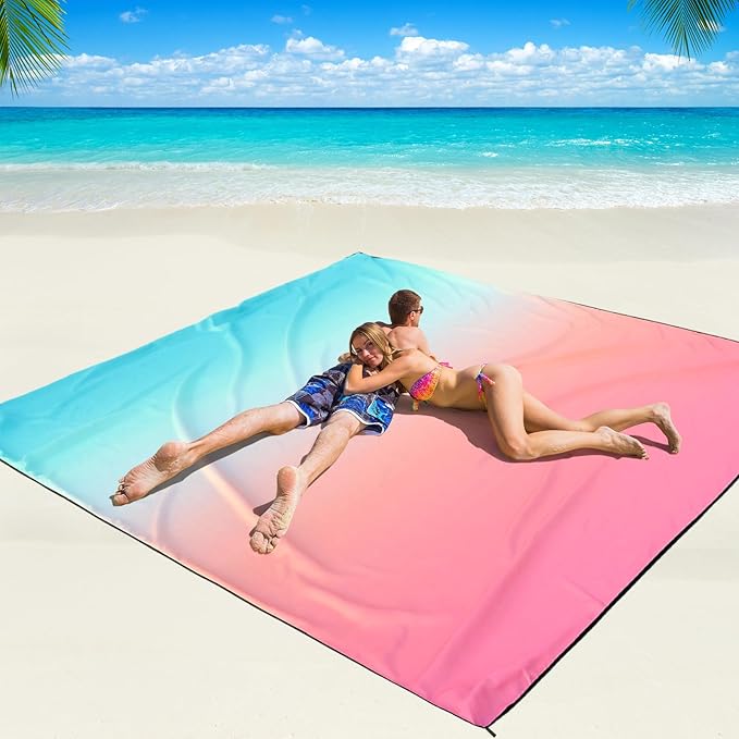 WIWIGO Beach Blanket Waterproof Sandproof Beach Mat 79" X 83"/10'x9'for 2-8 Adults Quick Drying Outdoor Picnic Mat Beach Accessories for Travel, Camping, Hiking