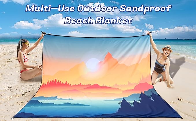 WIWIGO Beach Blanket Waterproof Sandproof Beach Mat 79" X 83"/10'x9'for 2-8 Adults Quick Drying Outdoor Picnic Mat Beach Accessories for Travel, Camping, Hiking
