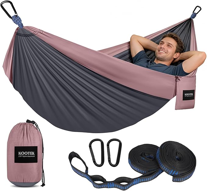 Kootek Camping Hammock, Portable Hammocks with Tree Straps & Attached Carry Bag, Camping Essentials Gear, Perfect for Outside Indoor Hiking Beach Backpack Travel