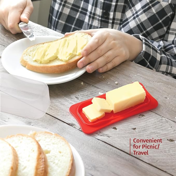 Signoraware Butter Dish with Lid -Butter Keeper Container with Clear Lid for Countertop, Frige- Durable Plastic, Unbreakable Standard Butter Dish Holder For Home, Camping, Multipurpose Bpa Free- Red