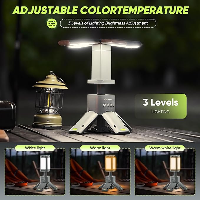 SakerPlus Portable Camping Light, 14000mAh Telescopic Camping Lantern with Rechargeable Power Supply, Dimmable Magnetic Tent Lamps 6000 Lumen Outdoor Work Lights for Hiking,Camping,Home Emergency